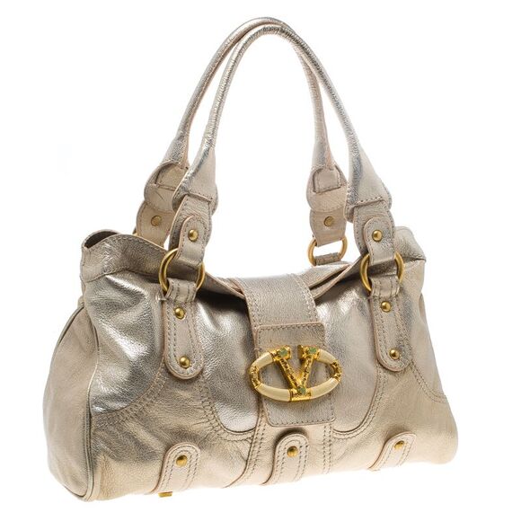 Valentino Gold Leather Crystal Catch Satchel - Picture 3 of 4